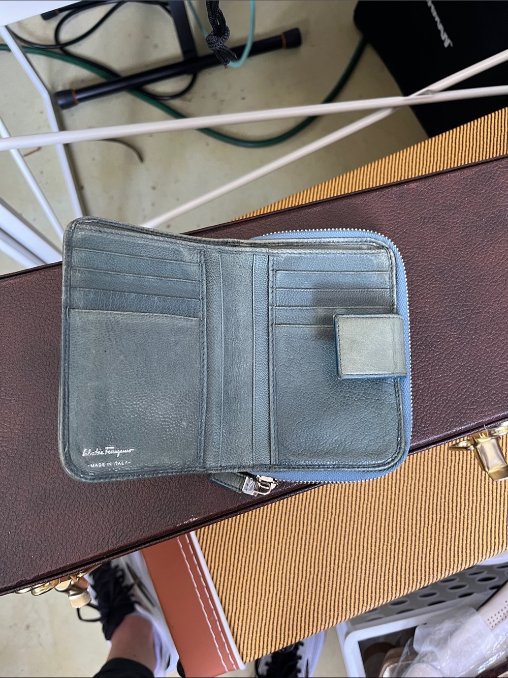 Salvatore Ferragamo Teal Leather Zip Wallet